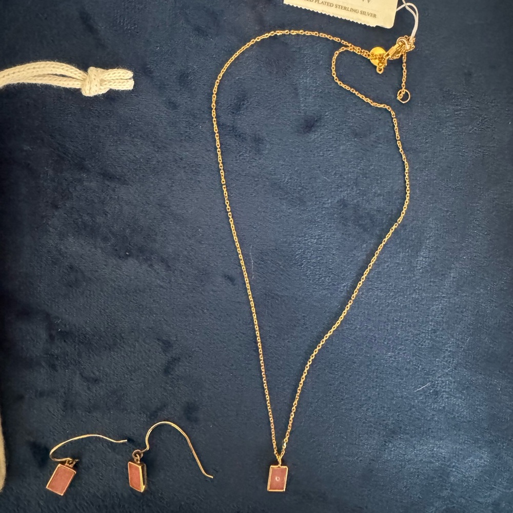 NWT J CREW MINIMALIST NECKLACE AND EARRING SET-PINK ENAMEL